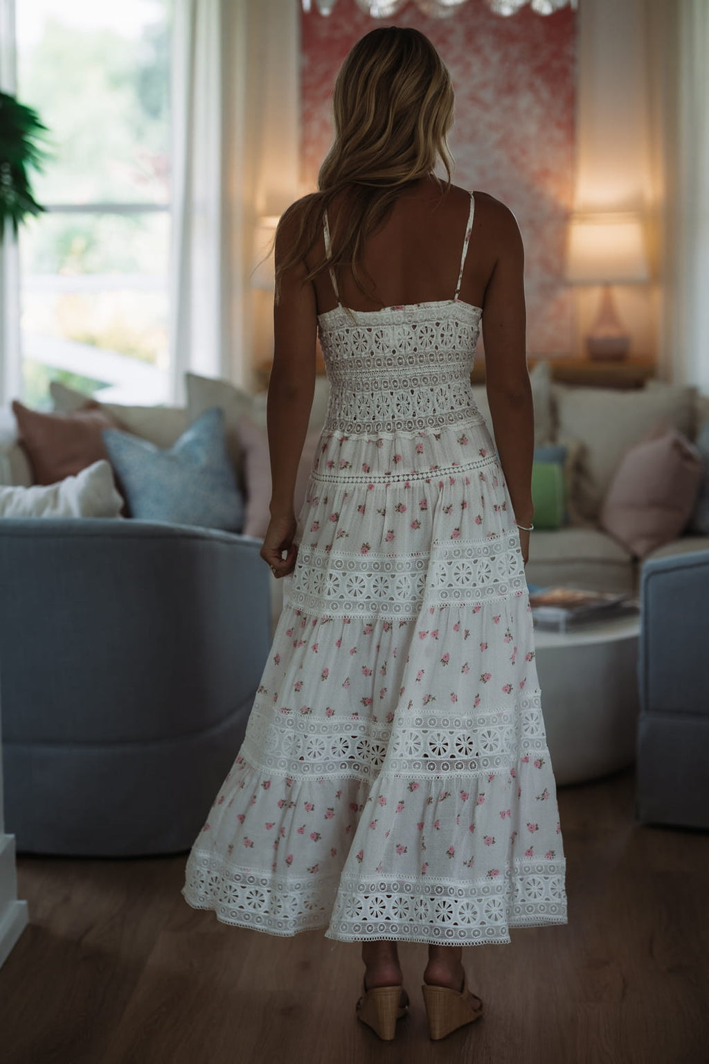 Romance Edit Floral Midi Dress - Pink and White