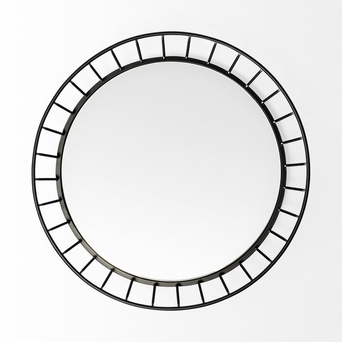 Helena 20L x 20W Black Metal Mirrored Bottom Round Serving Tray
