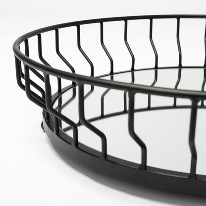 Helena 20L x 20W Black Metal Mirrored Bottom Round Serving Tray