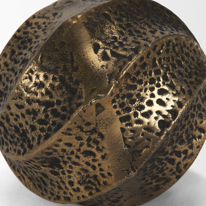 Imani Small Sculptural Textured Antiqued Gold Metal Decorative Orb Object