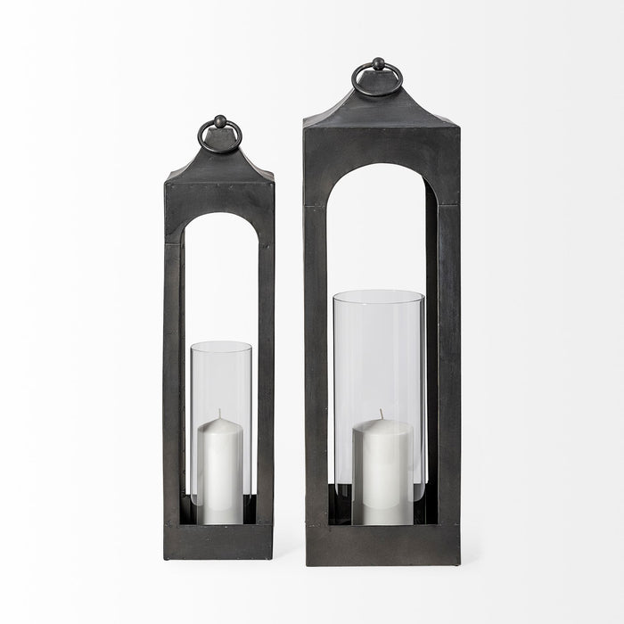 Ina Short Charcoal Metal Candle Holder Lantern