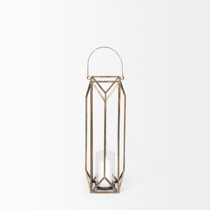 Ivy Small Gold Metal Geometric Cage Candle Holder Lantern