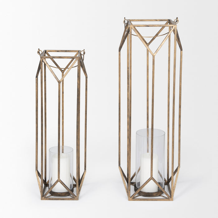 Ivy Small Gold Metal Geometric Cage Candle Holder Lantern