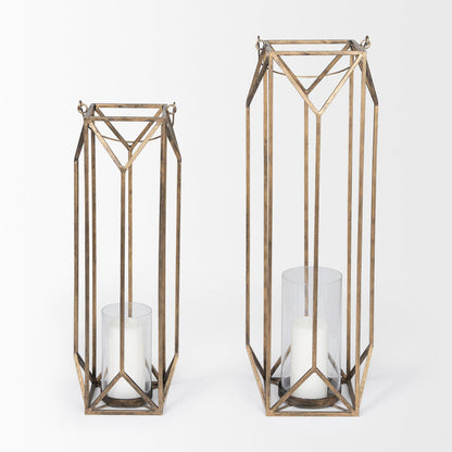Ivy Small Gold Metal Geometric Cage Candle Holder Lantern