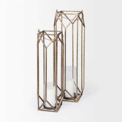 Ivy Small Gold Metal Geometric Cage Candle Holder Lantern