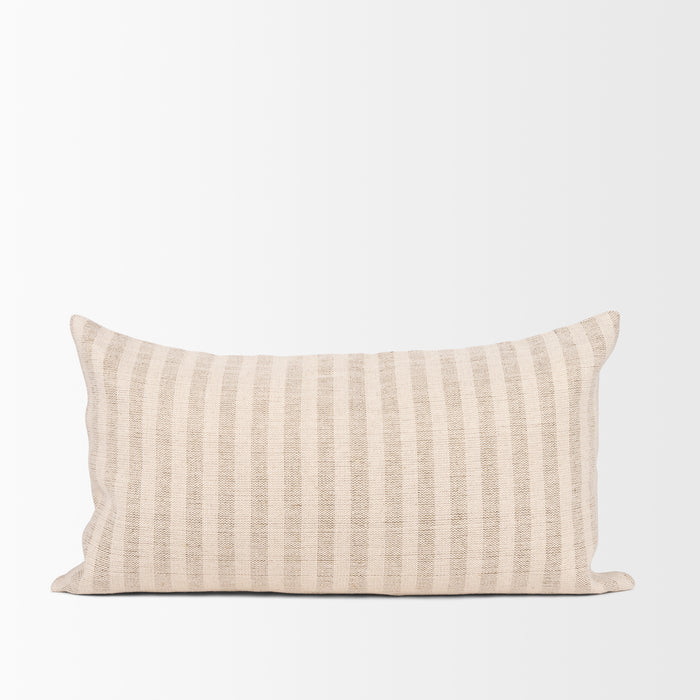 Jace Cream w/ Beige Stripe Lumbar Decorative Pillow Cover