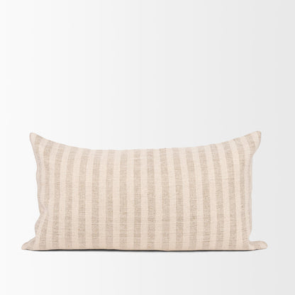 Jace Cream w/ Beige Stripe Lumbar Decorative Pillow Cover