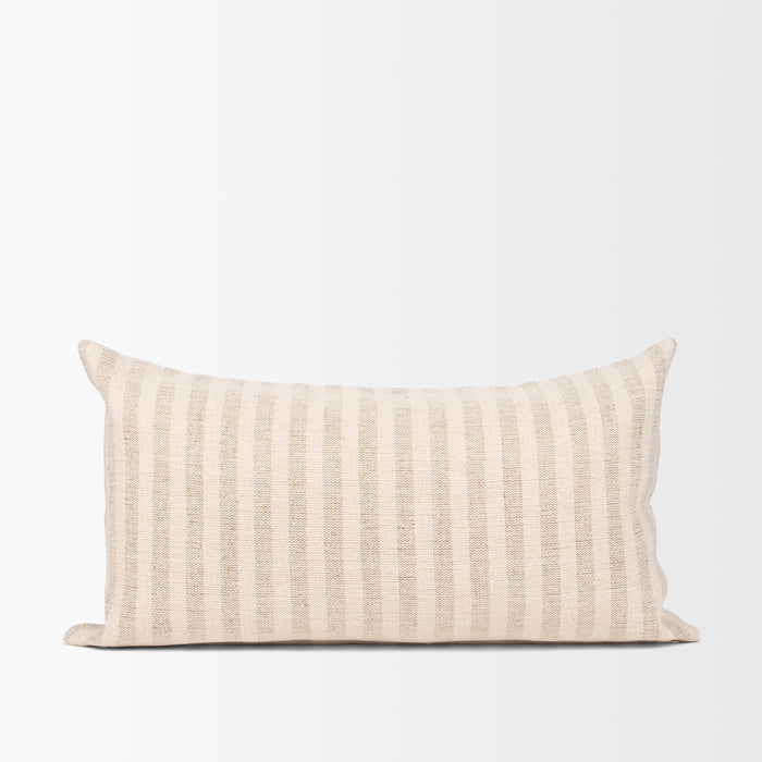 Jace Cream w/ Beige Stripe Lumbar Decorative Pillow Cover