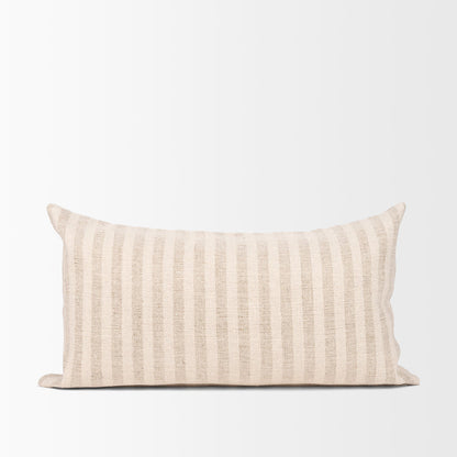 Jace Cream w/ Beige Stripe Lumbar Decorative Pillow Cover