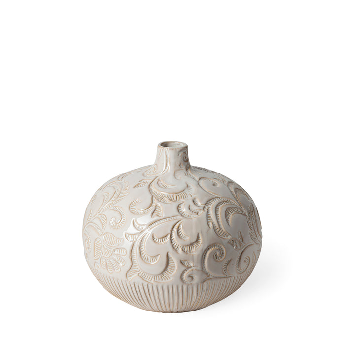 Jadiza II Medium White Glaze Floral Pattern Vase