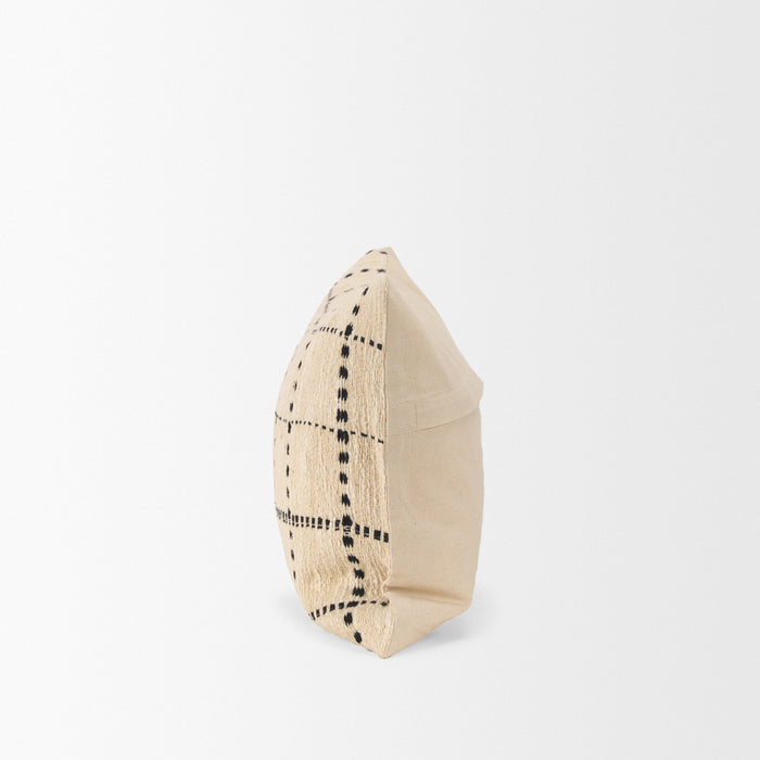 Jaela Beige and Black Striped Checkered Decorative Lumbar Pillow Cover