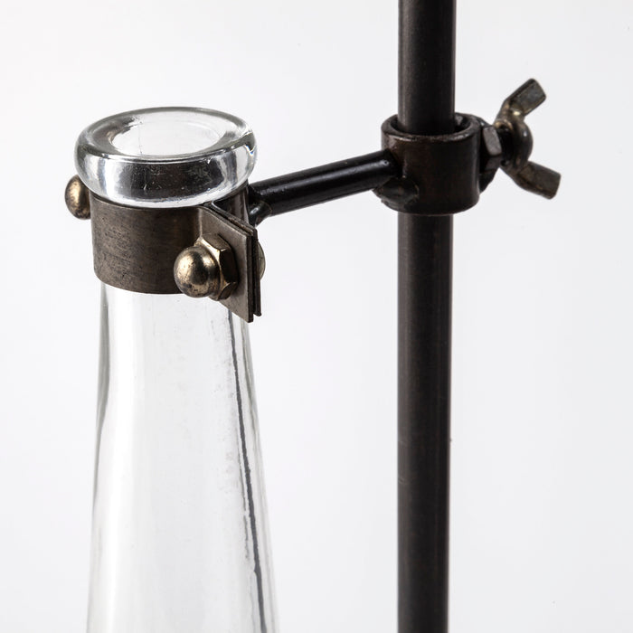 Jarvis Set of Five Dark Brown Metal and Glass Chemistry Inspired Bottles