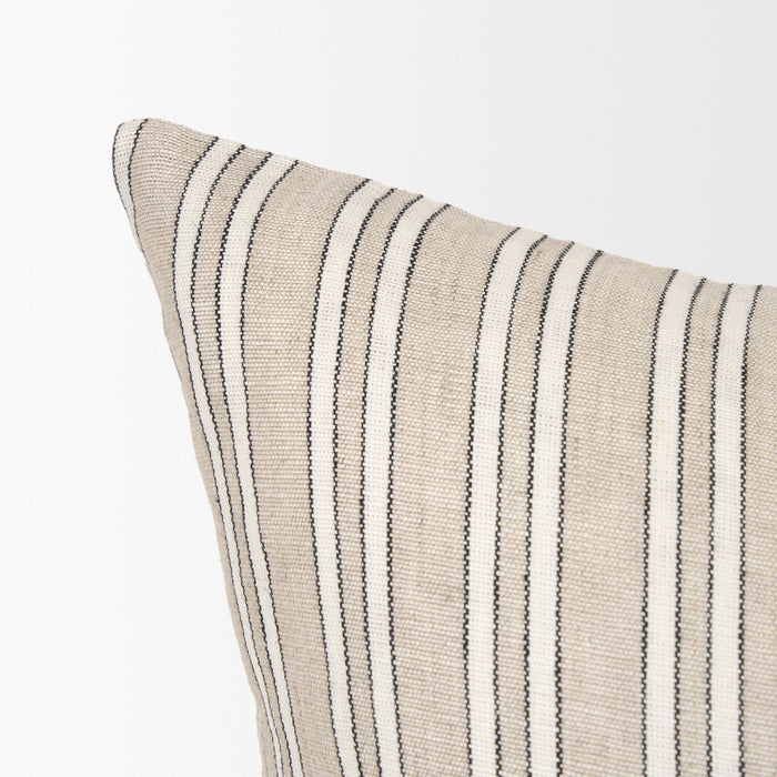 Jaxon Beige and Black Striped Cotton-Linen Decorative Square Pillow Cover