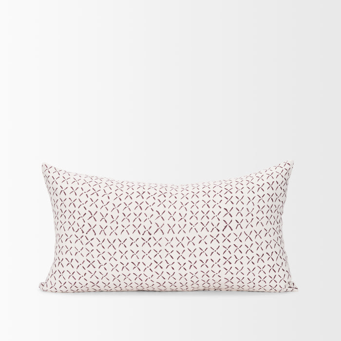 Jayden Cream w/ Merlot Print Linen Lumbar Decorative Pillow Cover