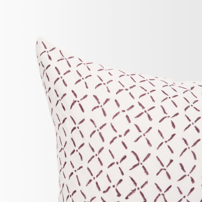 Jayden Cream w/ Merlot Print Linen Lumbar Decorative Pillow Cover