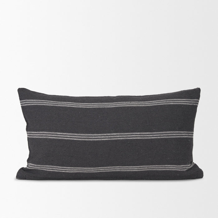Jayme Gray and White Striped Cotton Decorative Lumbar Pillow Cover