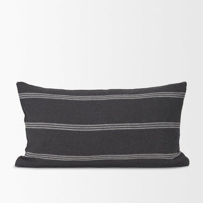Jayme Gray and White Striped Cotton Decorative Lumbar Pillow Cover