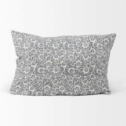 Jayne Cream w/ Indigo Print Linen Lumbar Decorative Pillow Cover