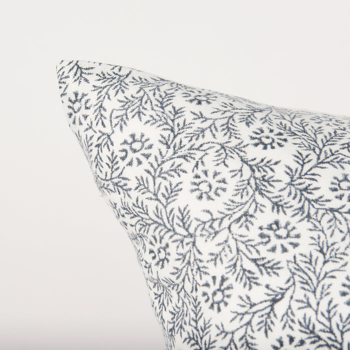 Jayne Cream w/ Indigo Print Linen Lumbar Decorative Pillow Cover