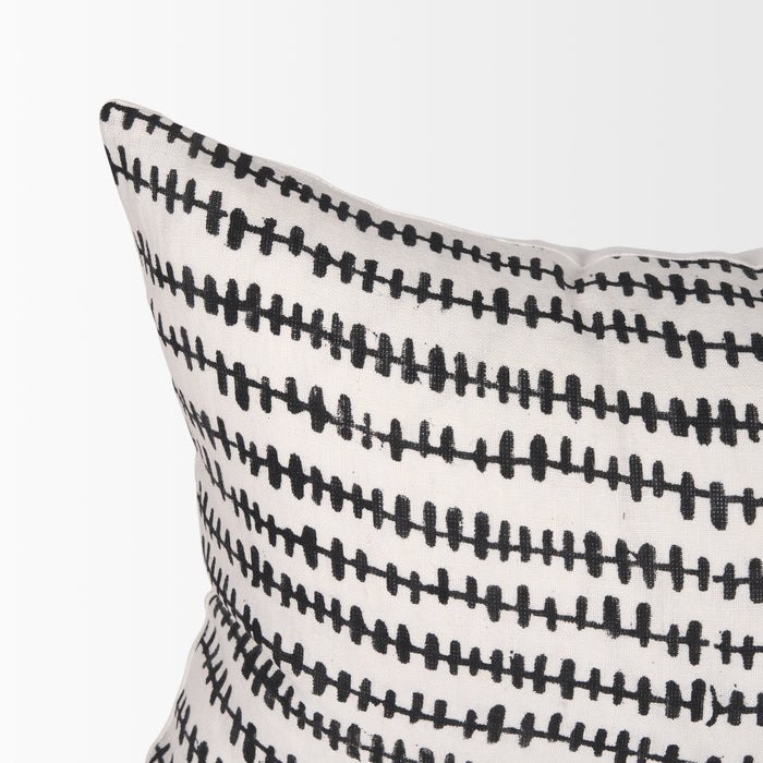 Jenna Cream w/ Black Print Linen Lumbar Decorative Pillow Cover