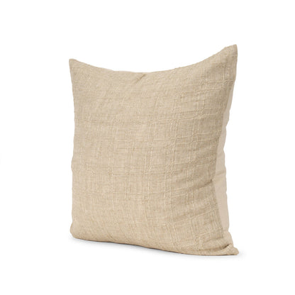Jeren Beige Checker Textured Cotton-Linen Decorative Square Pillow Cover