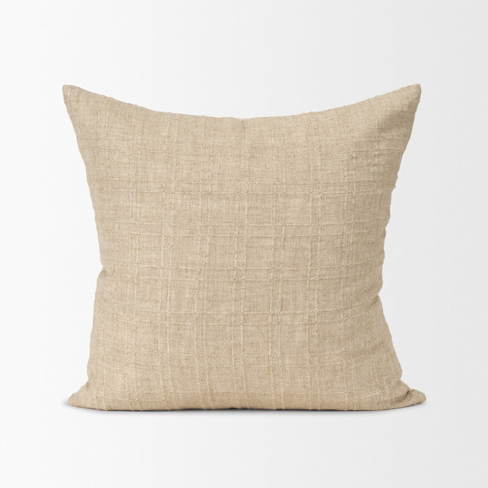 Jeren Beige Checker Textured Cotton-Linen Decorative Square Pillow Cover