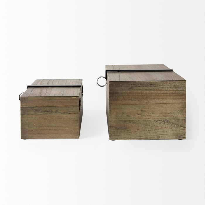 Josh 15.9L x 11.6W x 8.3H Set Of Two Light Brown Wood W/ Metal Detail Boxes