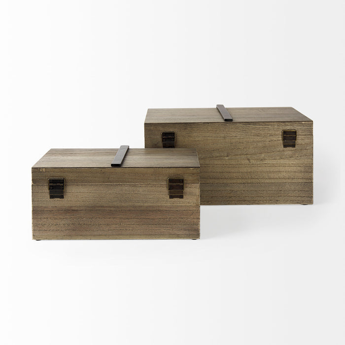 Josh 15.9L x 11.6W x 8.3H Set Of Two Light Brown Wood W/ Metal Detail Boxes