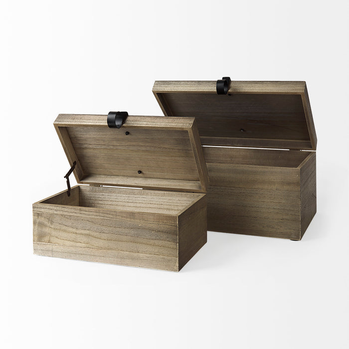 Josh 15.9L x 11.6W x 8.3H Set Of Two Light Brown Wood W/ Metal Detail Boxes