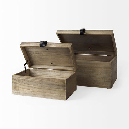 Josh 15.9L x 11.6W x 8.3H Set Of Two Light Brown Wood W/ Metal Detail Boxes