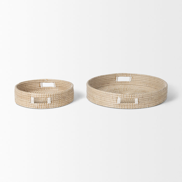 Kalama Set of 2 Large Round Seagrass Trays w/ Handles
