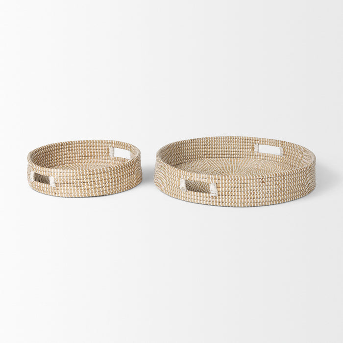 Kalama Set of 2 Large Round Seagrass Trays w/ Handles