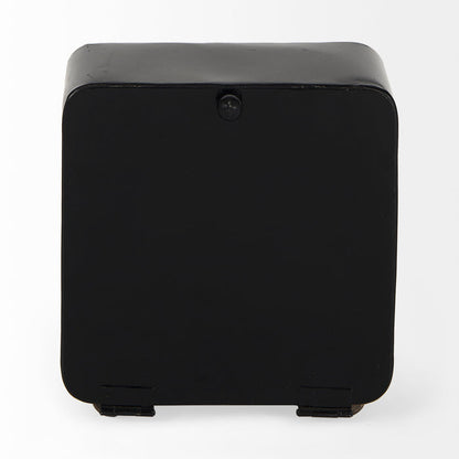 Karl 6.0L x 3.0W x 6.8H Rustic Black Iron Rounded Square Table Clock