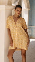 Button Down Mini Shirt Dress Azuris - Lysoria Yellow