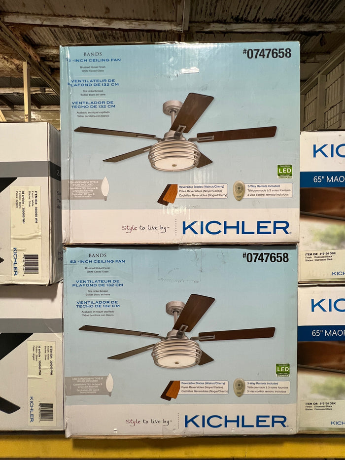 Kichler Bands 52" Ceiling Fan w/ LED Light (Brushed Nickel) – Reversible Blades