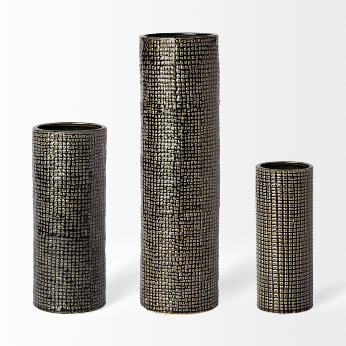Kona II Medium Black/Gold Ceramic Vase