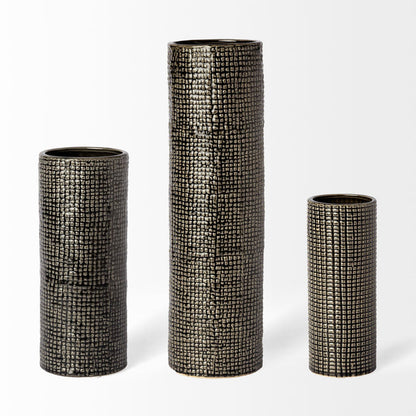 Kona II Medium Black/Gold Ceramic Vase