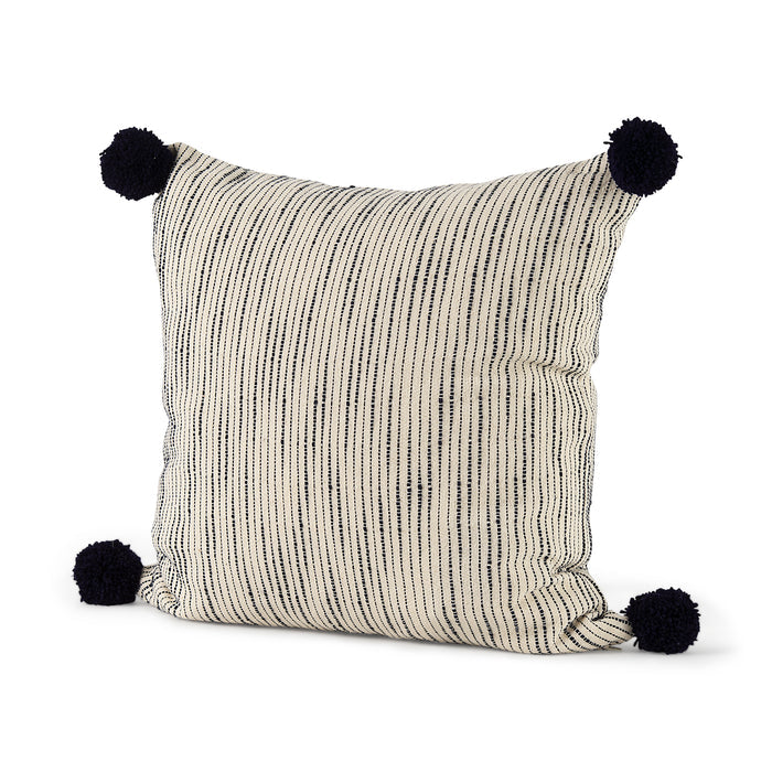 Krystal 20 x 20 Cream/Blue Pom Pom Decorative Pillow Cover