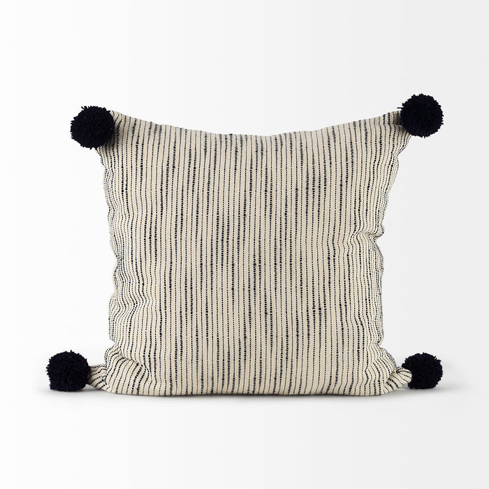 Krystal 20 x 20 Cream/Blue Pom Pom Decorative Pillow Cover