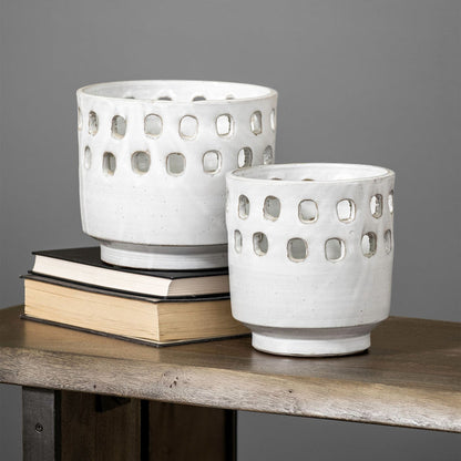 Larissa Set of Two White Ceramic Hollow Pattern Vases