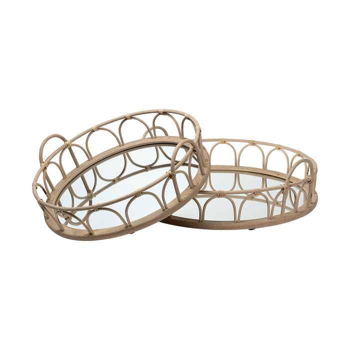 Leona (Set of 2) Natural Wicker Woven Mirrored Base Nesting Trays