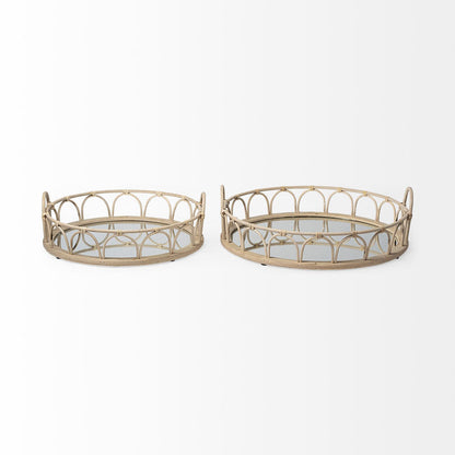 Leona (Set of 2) Natural Wicker Woven Mirrored Base Nesting Trays