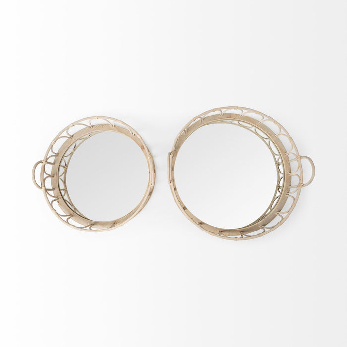 Leona (Set of 2) Natural Wicker Woven Mirrored Base Nesting Trays
