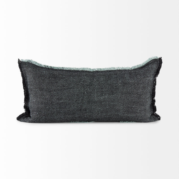 Malia 14L x 26W Black and Teal Fabric Fringed Decorative Pillow Cover
