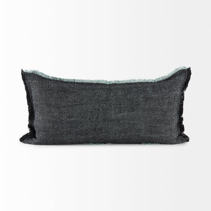 Malia 14L x 26W Black and Teal Fabric Fringed Decorative Pillow Cover