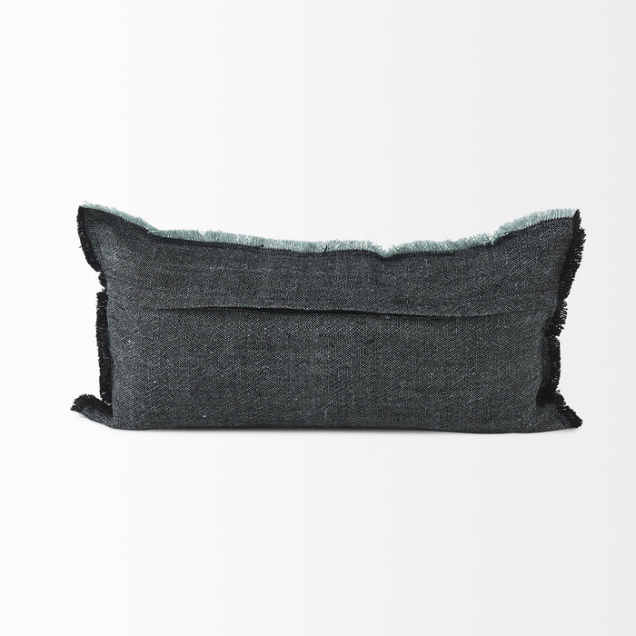 Malia 14L x 26W Black and Teal Fabric Fringed Decorative Pillow Cover