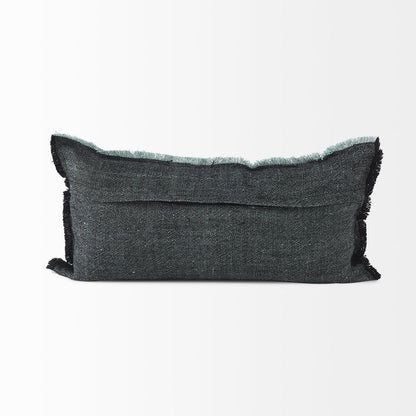 Malia 14L x 26W Black and Teal Fabric Fringed Decorative Pillow Cover