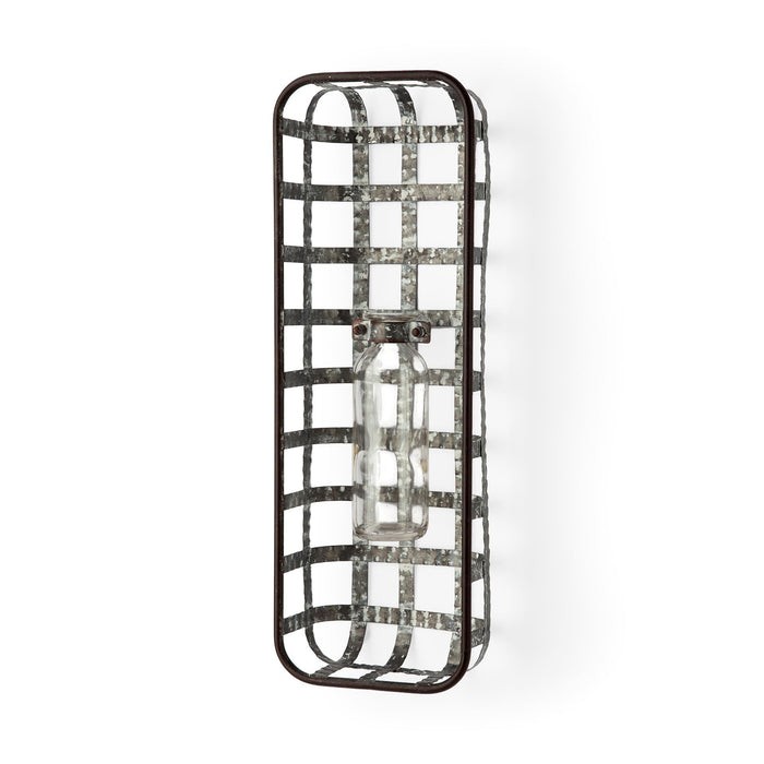 Margaret Wall Mounted Basket w Glass Bottle for Botanicals or Floral