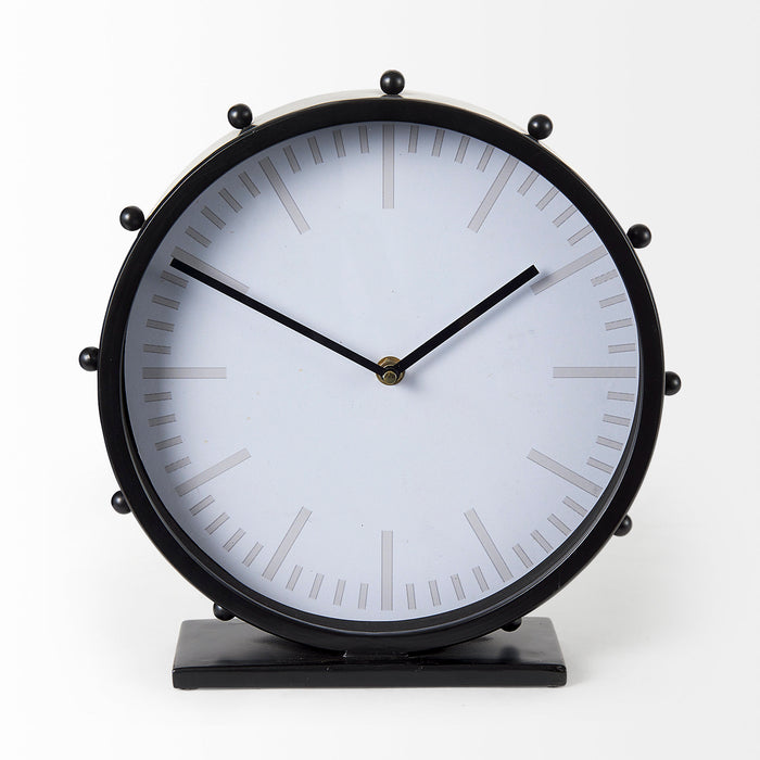 Marian 11.0L x 3.1W x 11.0H Black Studded Round Table Clock