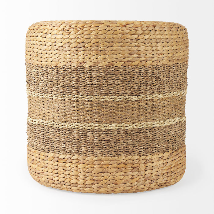 Maya 17.7L x 17.7W x 17.7H Light Brown W/Medium Brown Stripes Seagrass Round Pouf